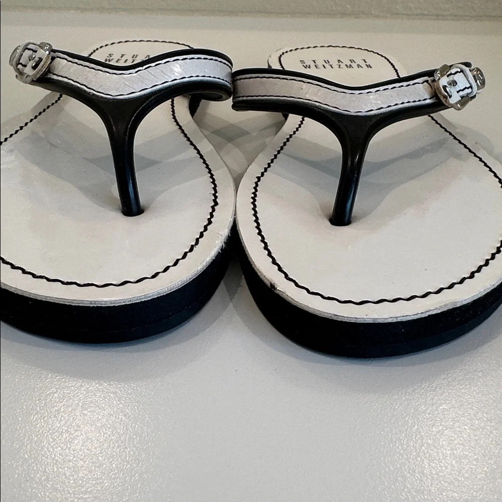 Stuart Weitzman Black and White Flip-Flop Sandals
